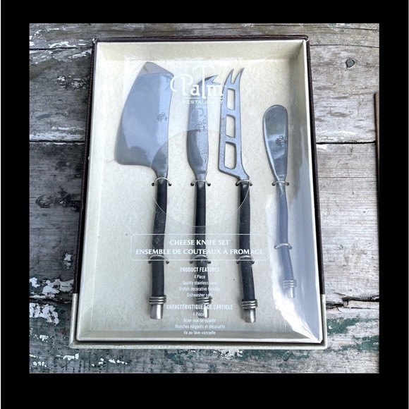 PALM black silver rustic cheese appetizer knives set new in box - Picture 2 of 8